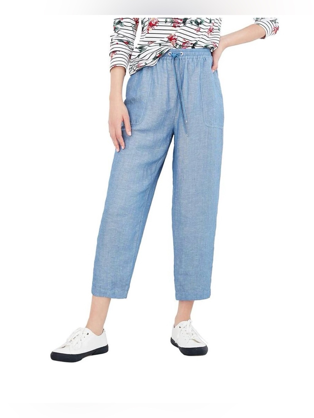 Joules Size 10 Blue Linen Blend Relaxed Pull On Breathable Draw String Pants